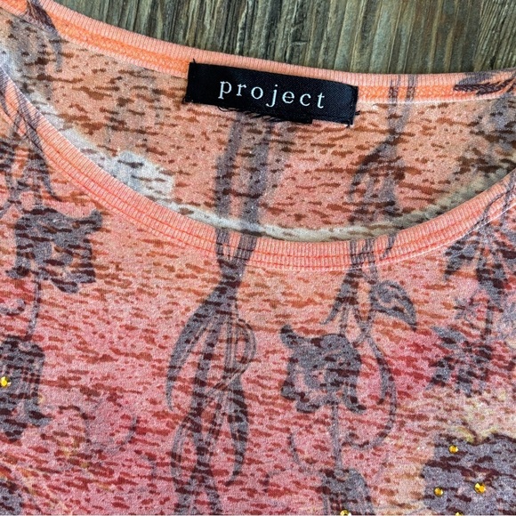 Project Womens L/S Shirt Blouse No Size See Measurements Orange White Floral Y2K - Picture 6 of 8